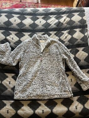 Grey Weatherproof Vintage Sherpa Fleece Lined Pull over with pockets